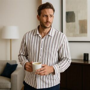 Sleepy Jones Dual Stripe Henry Button Down Striped Blue + Red Pajama Shirt